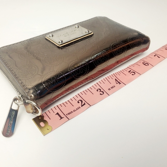 Michael Kors Jet Set Travel Continental Nickel Metallic Sheen Wallet Holiday - Picture 5 of 8